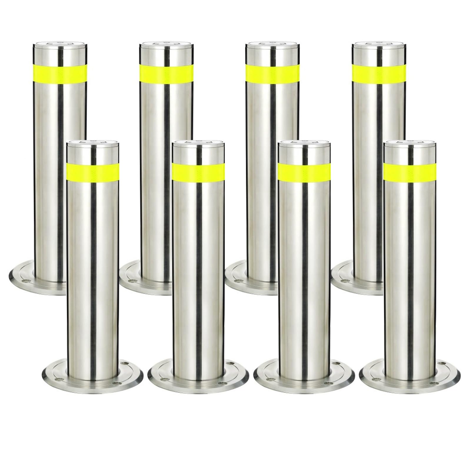 Aioneer Stainless Steel Traffic Security Bollards With Reflective Strips, 60Cm Driveway Delineators, Rustproof & Waterproof, 8-Pack Safety Posts For Driveway & Parking Protection
