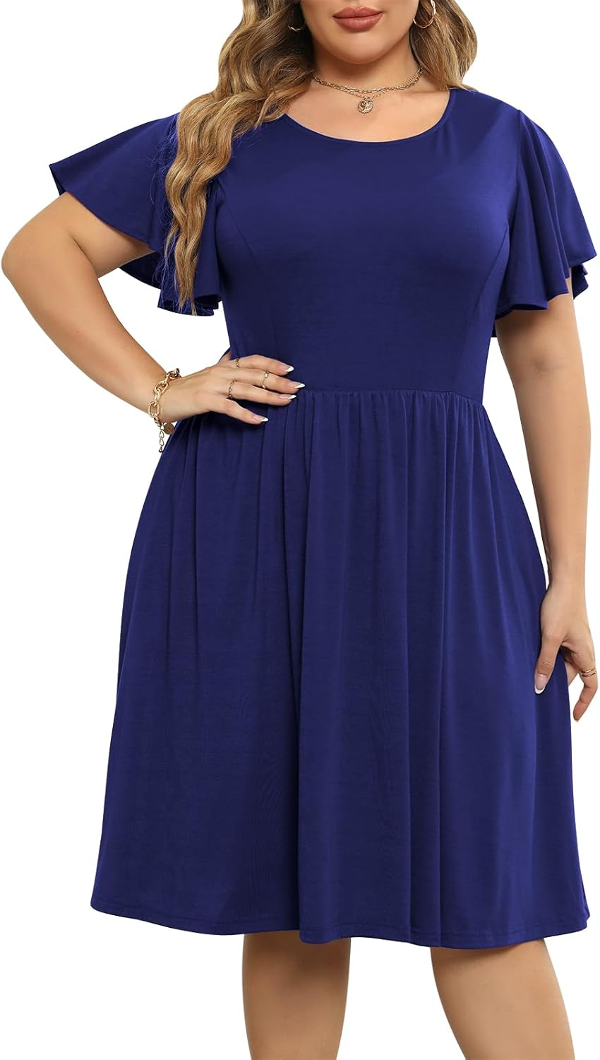 Nemidor Women's Plus Size Dress Vintage Party Midi Casual Summer Fit and Flare Dress with Pocket NEM212