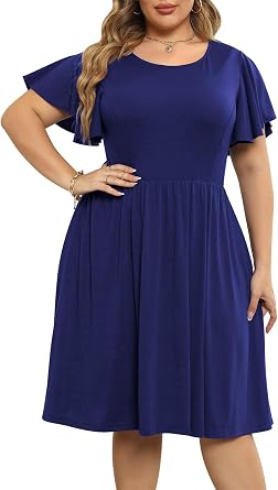 Nemidor Women Plus Size Summer Dress Casual A-line Midi Pocket