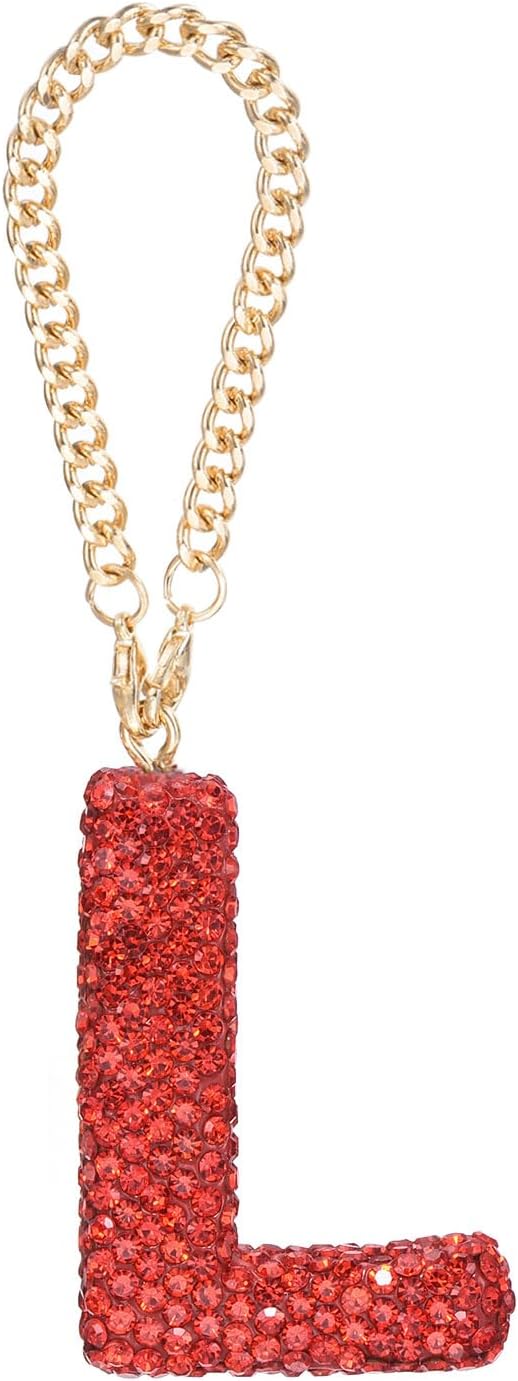 MECCANIXITY Bling Car Letter Charm, Initial L Letter Interior Car Rear View Mirror Decoration Hanging Crystal Ornaments for Women Bags Water Cup DIY Craft, Red
