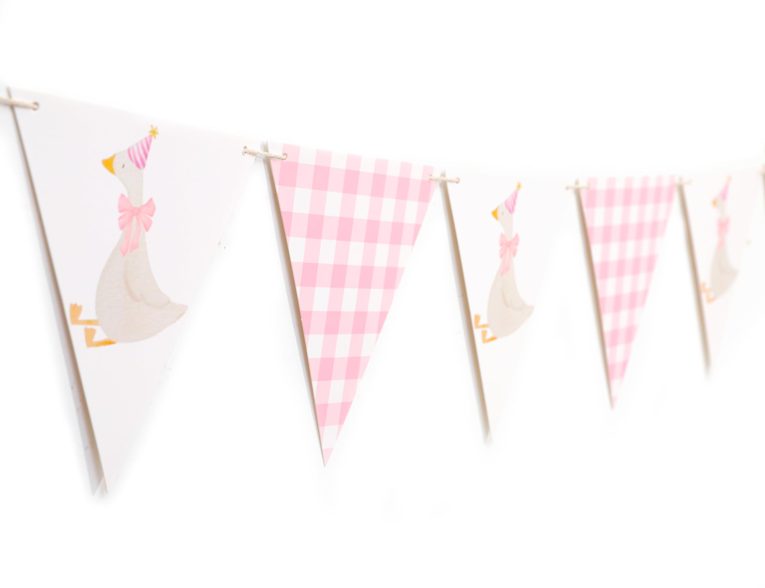 One Silly Goose Birthday Banner - Silly Goose Party Decorations,Baby Shower Gingham Banner,Fabric Bunting First/1st Birthday (pink)