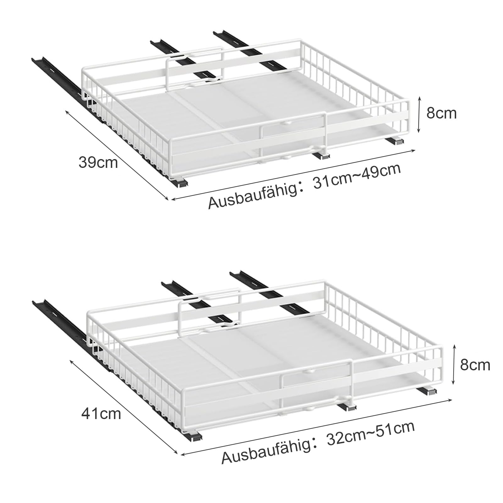 2 pack Organisateur de l'armoire de tirage extensible, organisateur de l'armoire à glissement télescopique pour cuisine, organisateur d'armoire de largeur réglable (blanc)
