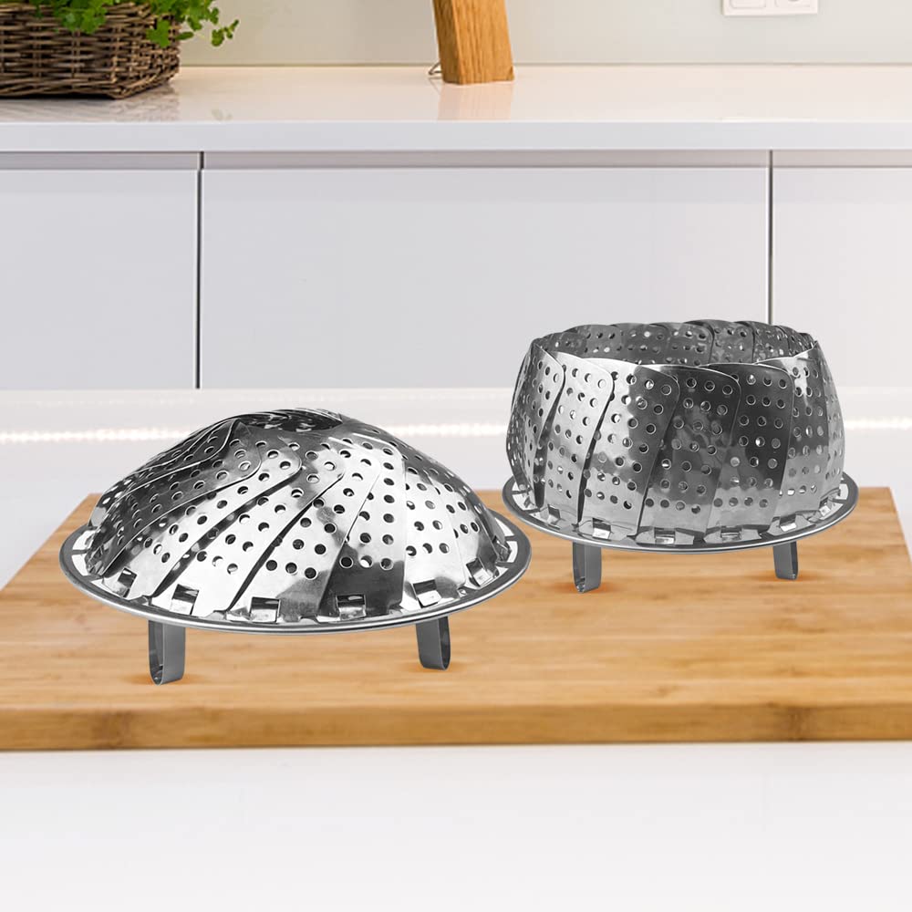 Avesteir cesta vaporera plegable de Acero Inoxidable, Malla Agujeros steamer cesta plegable, cocinar al vapor con Patas Antideslizantes para Verduras, Frutas, Mariscos, cocinar Todo Tipo de Alimentos