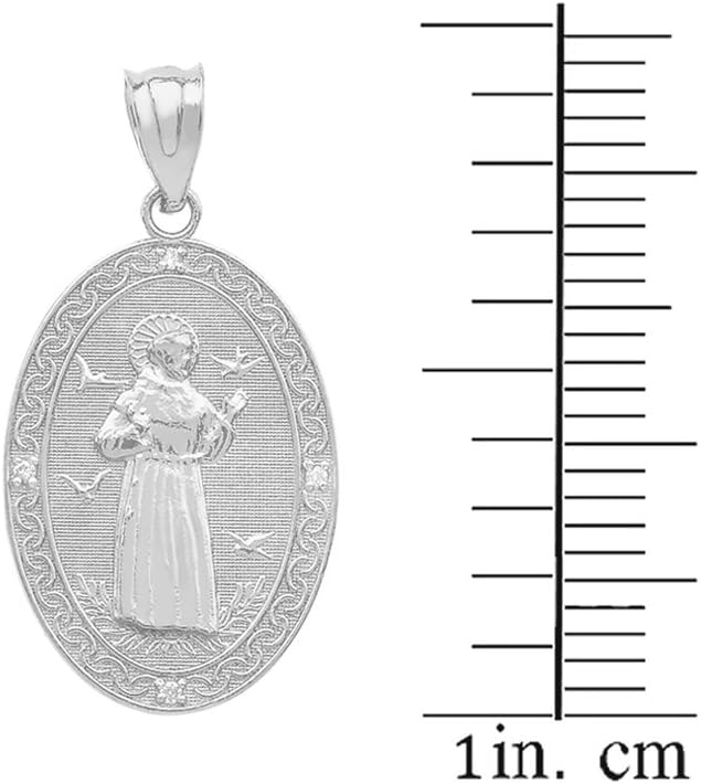 Sterling Silver Saint Francis of Assisi CZ Oval Medal Charm Necklace (Small)