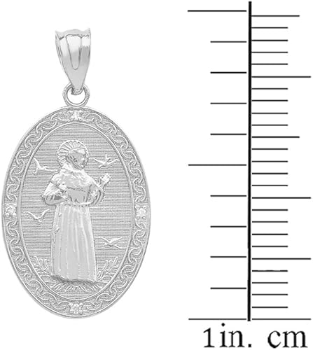 Miniatura 2 de Claddagh Gold 925 plata de ley San Francisco de Asís CZ colgante ovalado con dije de medalla (pequeño)
