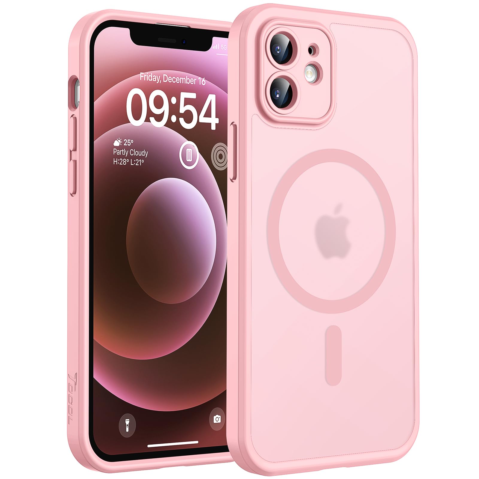 TOCOL Cover Magnetica per iPhone 12 6,1 Pollic, Compatibile con MagSafe, Protezione Fotocamera Integrata, Custodia Antiurto Traslucida Opaca, Rosa Chiaro