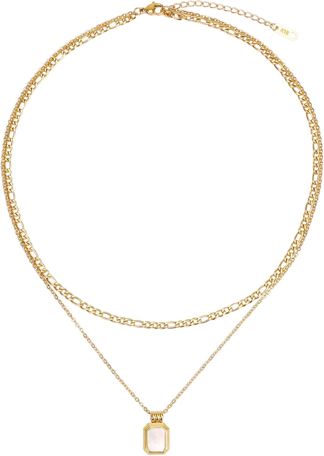 Layering Necklace Curb Chain Choker Dainty Square Pendant Layered Necklace Stainless Steel Jewelry