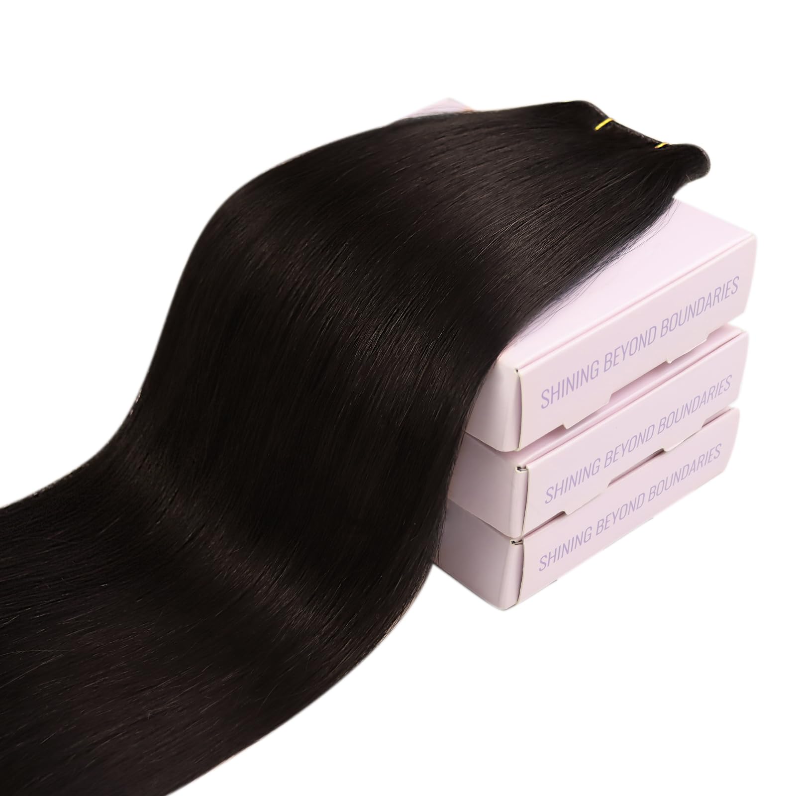 Fshine Echthaar Tressen Dunkelbraun 40cm 80g Butterfly Weft Extensions | Butterfly Tressen Echthaar, PU Hybridbasis, doppelseitiges Design, verdeckte Microringe, vorgefertigte Öffnungen