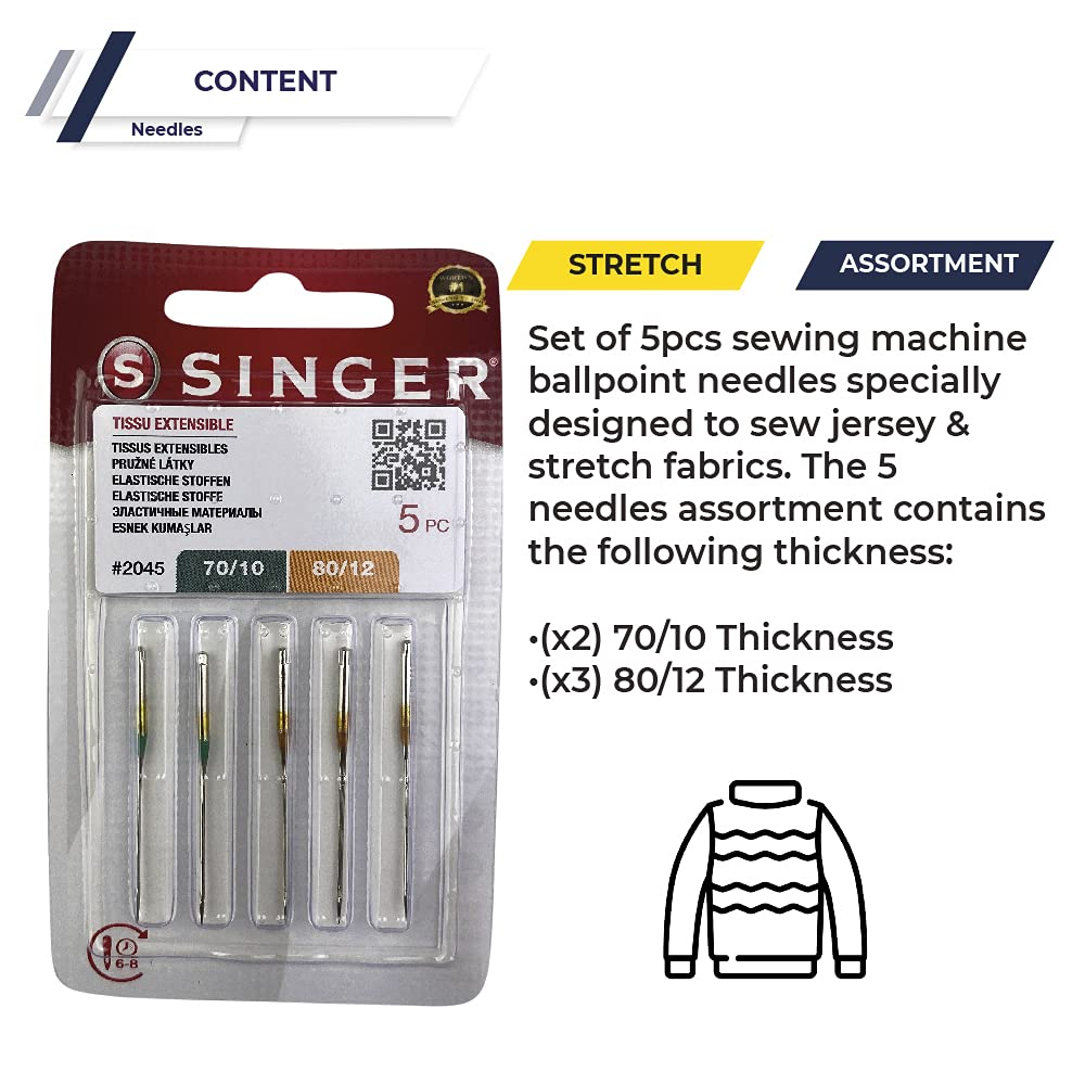 Image secondaire de Lot de 10 Aiguilles Universelles pour Machine à Coudre - Tissus Élastiques et Tricotés