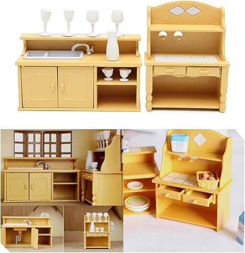 Acxico 2 piezas de plástico gabinete de cocina en miniatura muebles habitación artículo conjunto mini accesorio
