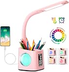Study LED Desk Lamp with USB Charging Port&Screen&Calendar&Color Night Light, Kids Dimmable LED Table Lamp with Pen Holder&Clock, Desk Reading Light for Students,10W