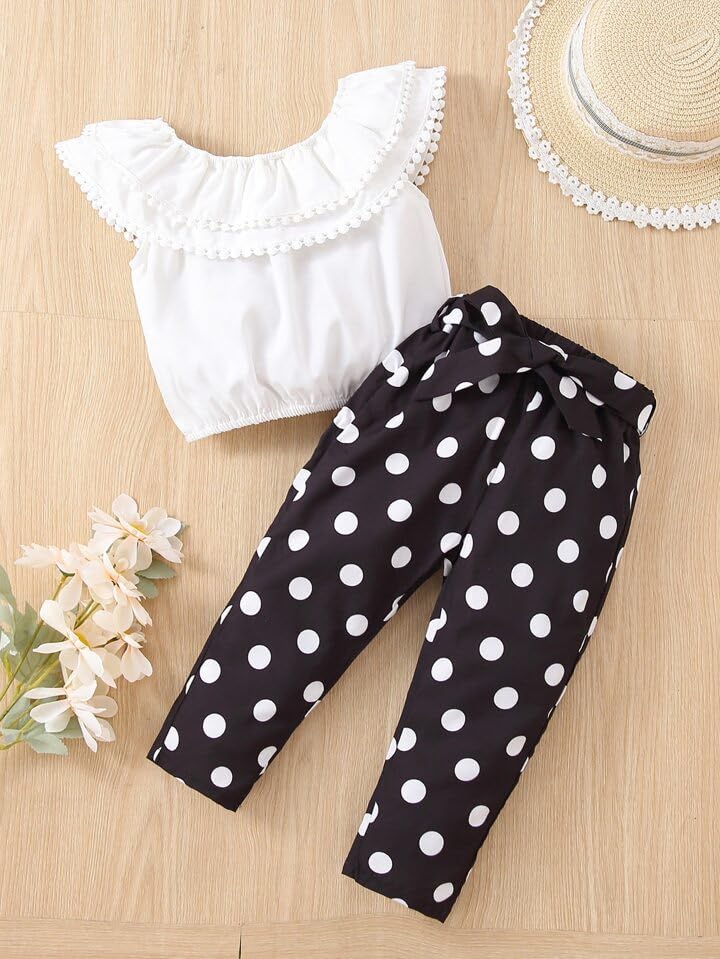 Image of Tagas Girl Summer Casual Top Puff Sleeve and Printed Long Pants 2pcs Outfit || Two-Piece Set FOR GIRLS ||Girls Clothing Set||(GTP-70)