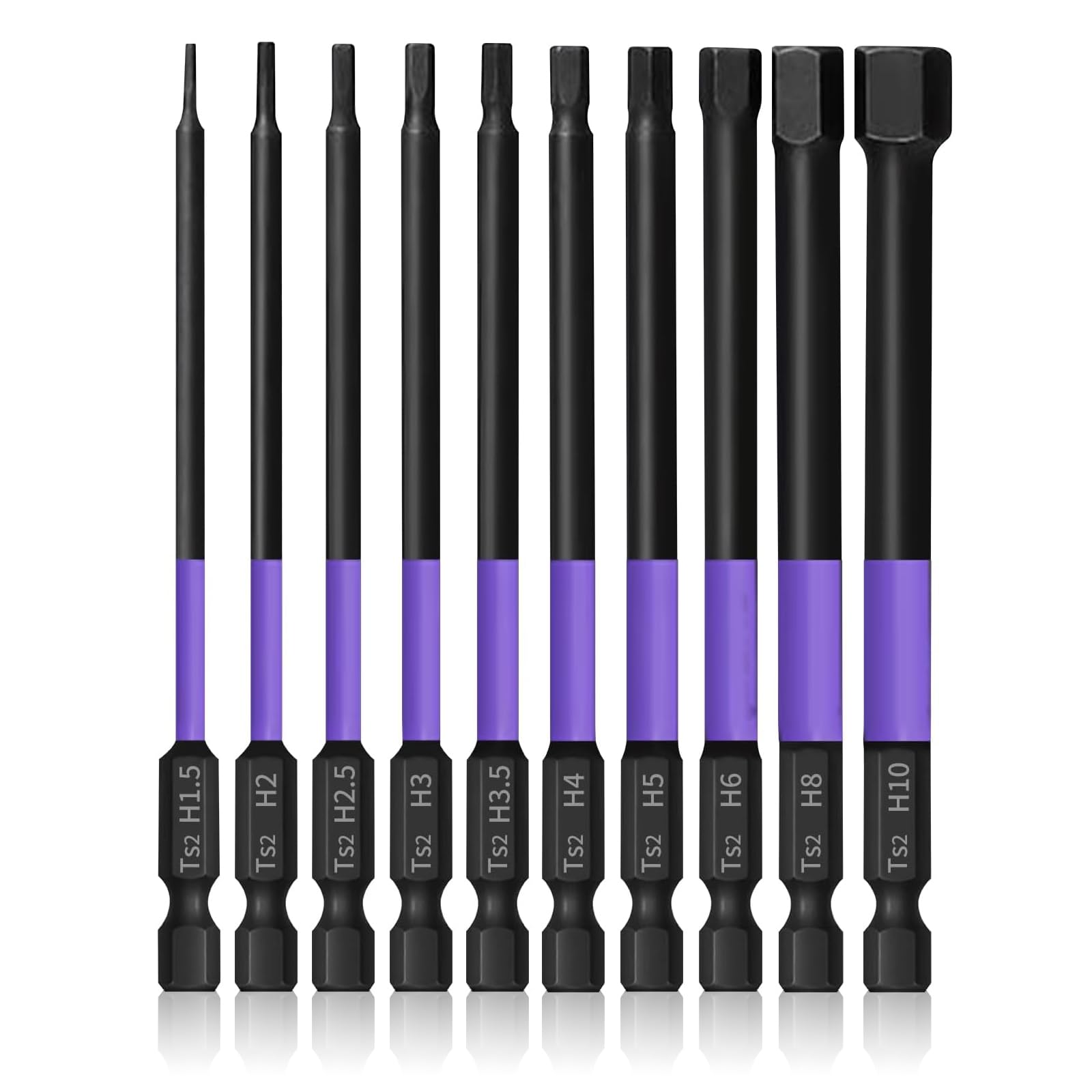 Allen Key Drill Bit Set 100mm, 10 Pcs Hex Drill Screwdriver Bits Set 1/4 Inch Magnetic Long Allen Wrench Hex Shank Bits H1.5-H10