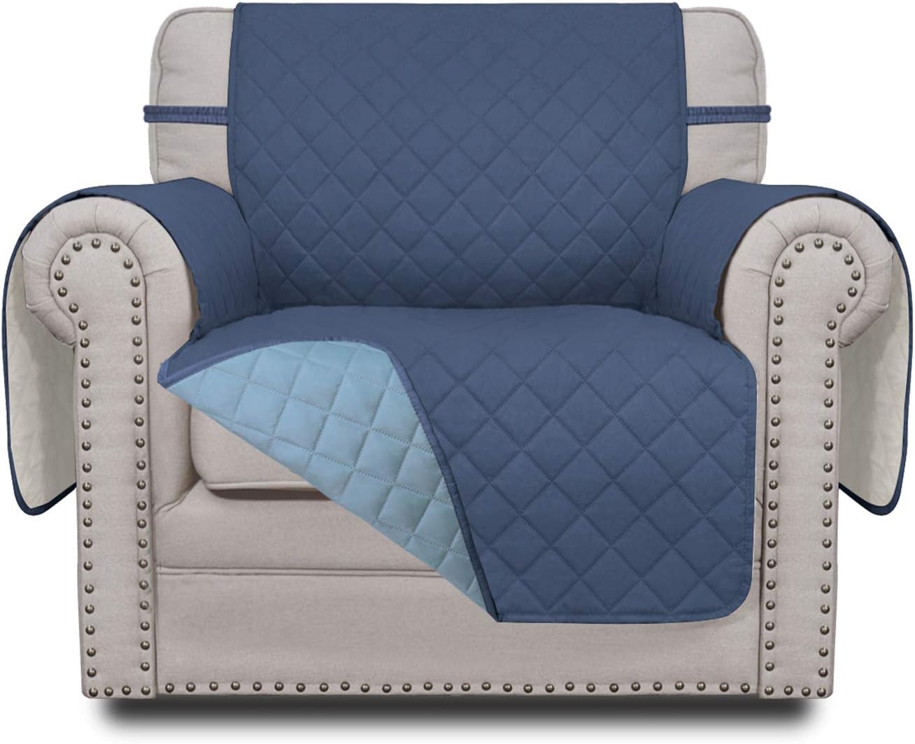 Easy-Going Chair Sofa Slipcover Reversible Sofa Cover Water Resistant Couch Cover Furniture Protector Cover with Elastic Straps for Pets Kids Children Dog Cat (Chair, Dark Blue/Light Blue)