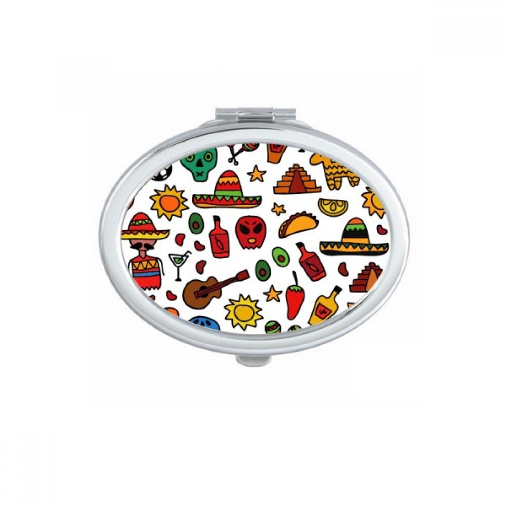Miroir compact crâne et guitare mexicaine de poche format ovale pour retouches maquillage