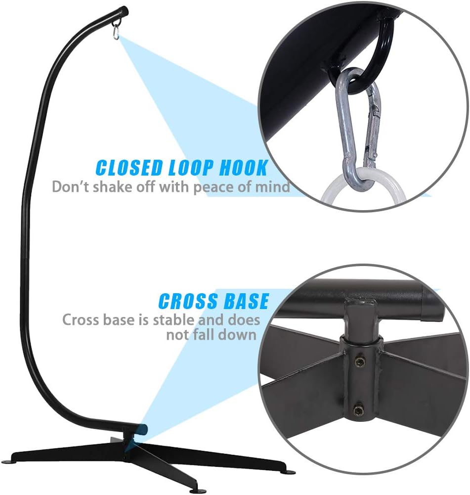 FDW Hanging Hammock Stands Hammock Chair Stands,C Stand Outdoor Solid Steel Heavy Duty Stand Only Construction for Hanging Hammock Air Porch Swing Chair Indoor（Without Hammock ）, Black