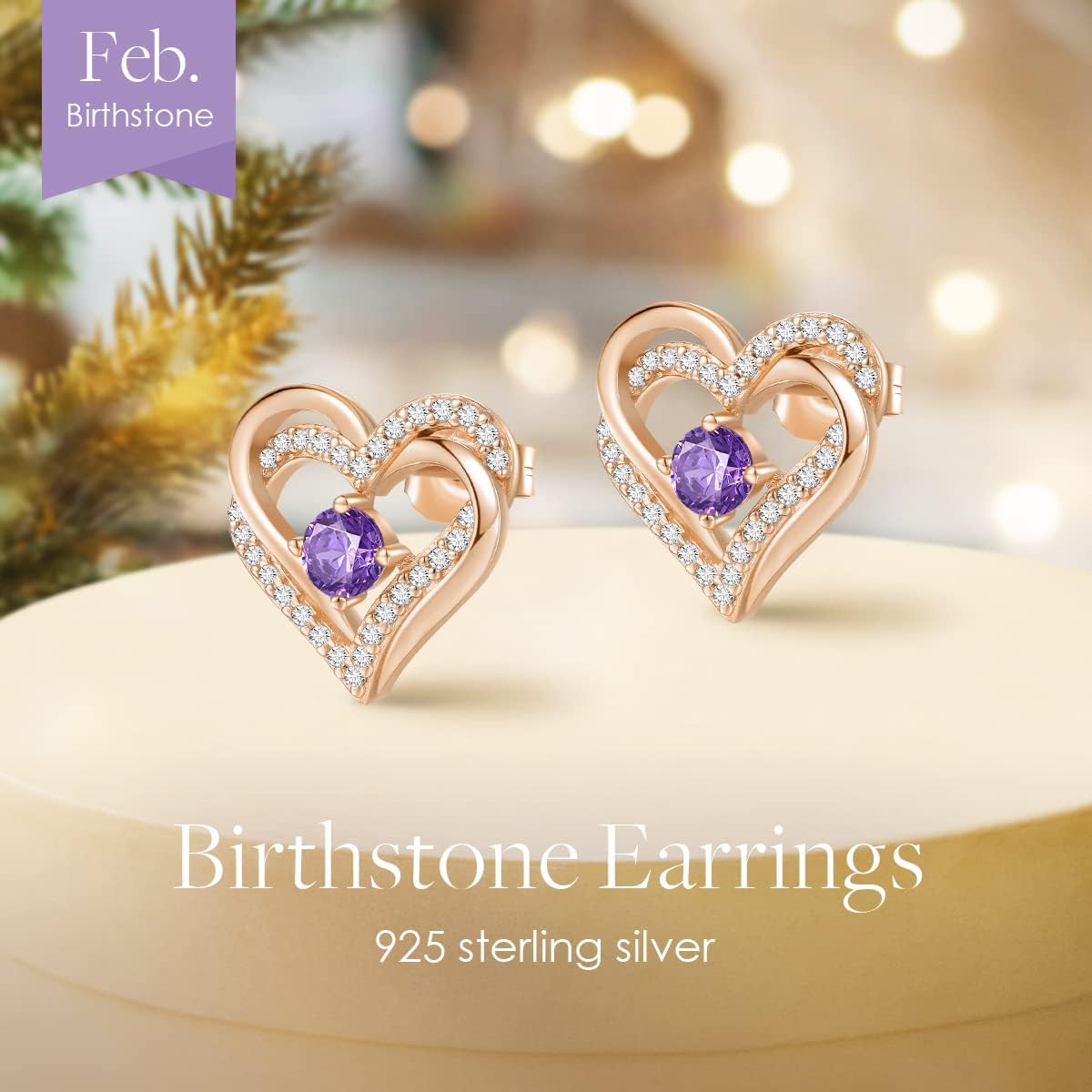 CDE Forever Love Heart Stud Earrings for Women, 925 Sterling Silver Birthstone Heart Stud Earrings Christmas Day Mother's Day Gift Anniversary Birthday Jewelry Gifts for Women Wife Her - Image 4