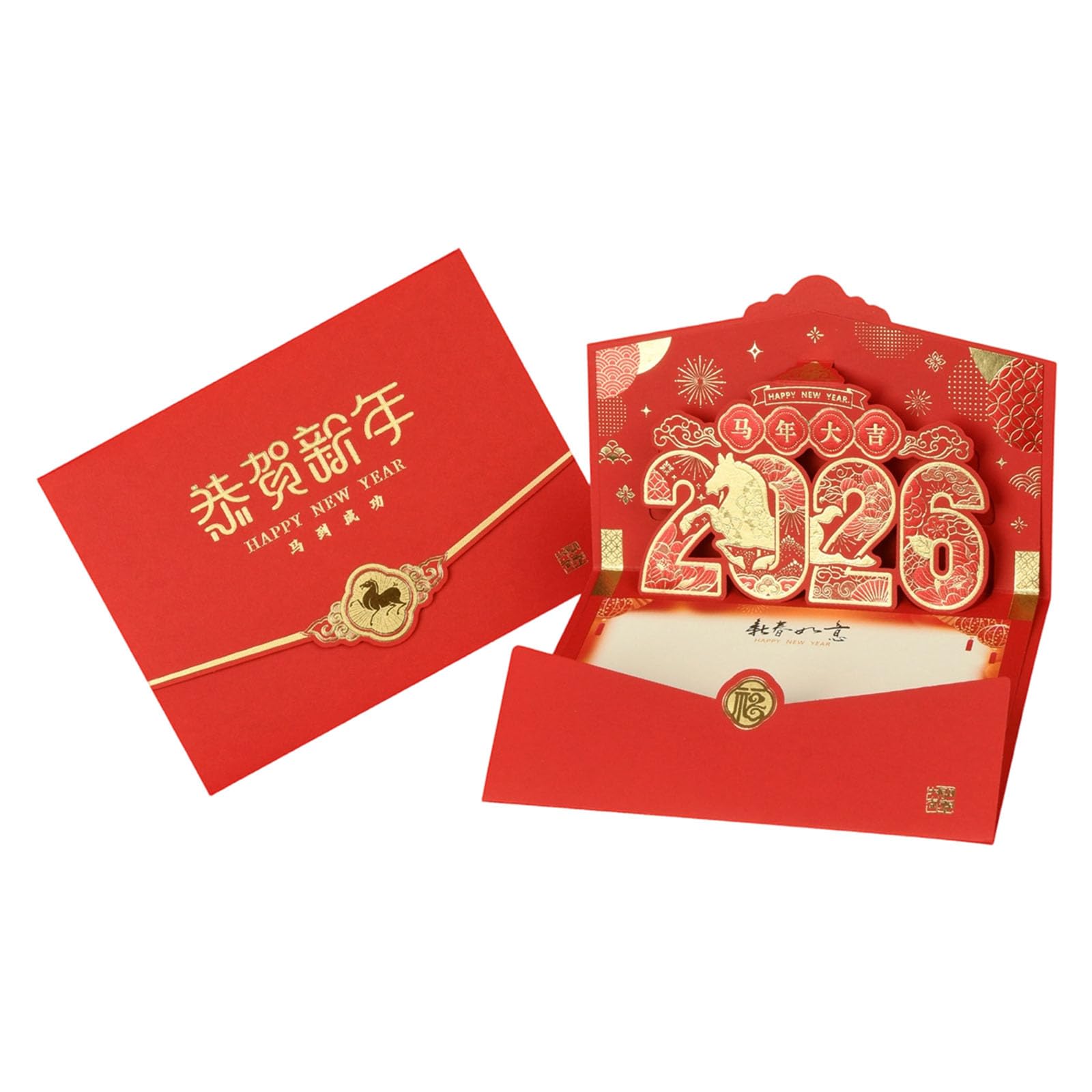 Jazuaiao Congratulations On T Chinese New Year Popup Greeting Card With Steric Year Of Horse Pattern Traditional Festival Card For Cultural Blessing Traditional Chinese Festival