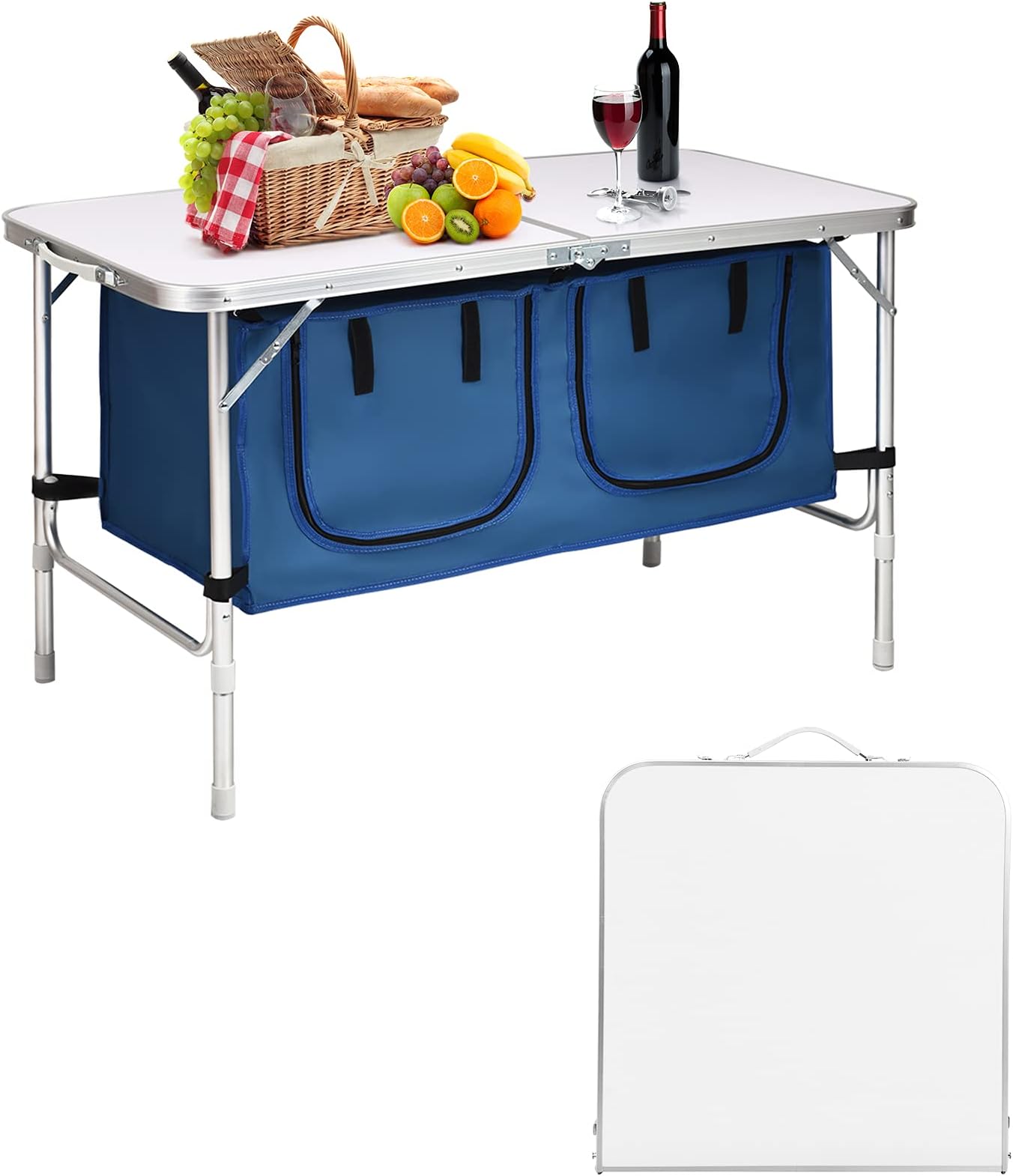 Seatopia Aluminum Folding Table with Storage Organizer