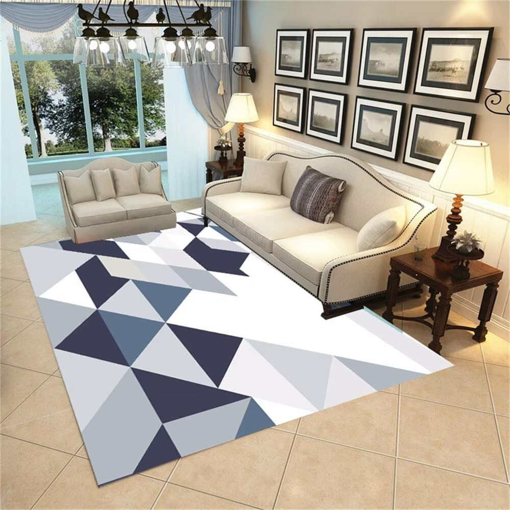 Tapis de chambre enfant fille garçon bleu gris géométrique 80x150