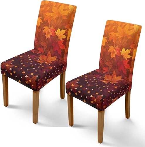 Miniatura 54 de Rnyleeg Fall Autumn Seat Covers for Dining Chairs Set of 2 Leaves Themed Stretch Dining Chair Covers Soft Comfy Chair Slipcovers for Kitchen Hoja de