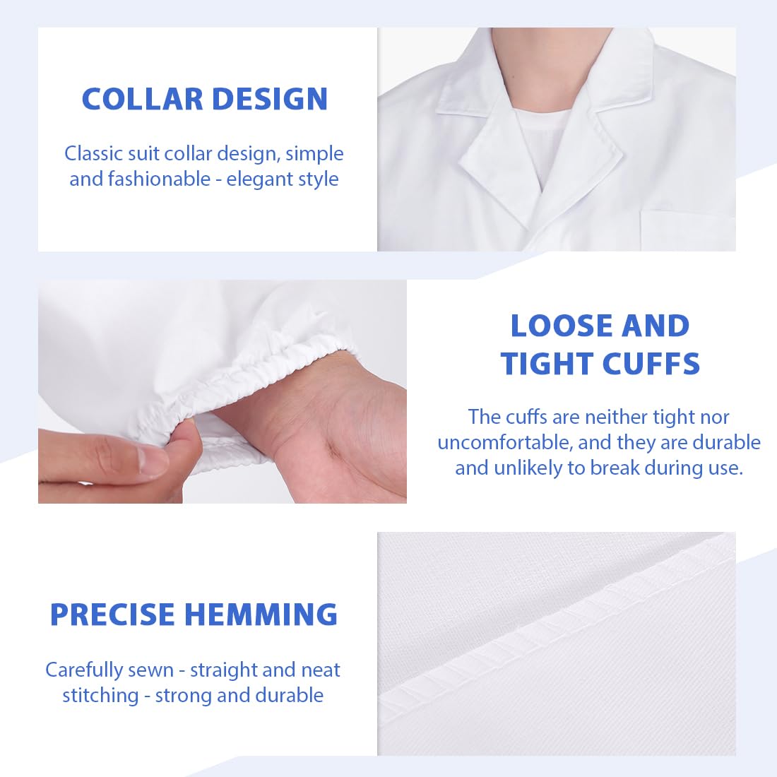 Blouse Blanche Chimie Lycee laboratoire Blouse Medicale blanc manches longues Blouse medicale, blouse blanche collège, blouse chimie lycee, blouse blanche - Poignets élastiques, S
