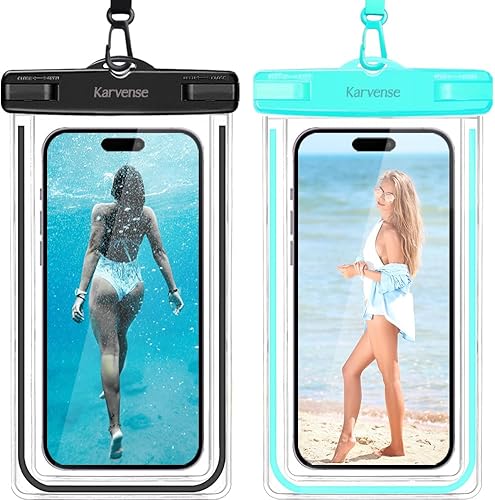 Karvense - Bolsa impermeable para teléfono, paquete de 2 fundas impermeables para iPhone 13, 12, 11 Pro Max XR SE, Samsung Galaxy, Pixel, bolsa seca