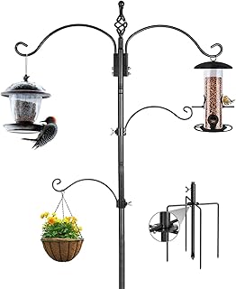 Bird Feeding Station Feeder Pole - Multi Hook 63 inches Bird Feeder Stand for Watching Attracting Wild Bird Outdoor Hanging Pole by Highpro, 5-Prong Anchor Base