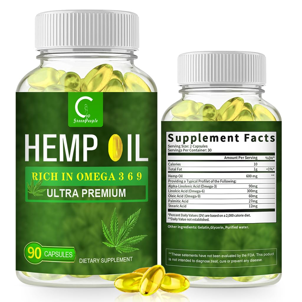 GPGP GreenPeople Hemp Oil Capsules Extra Strength - 180 Servings, 100% Natural Plant-Based Extract with Omega 3 6 9 to Promote Relaxation & Maintain a Positive Mood