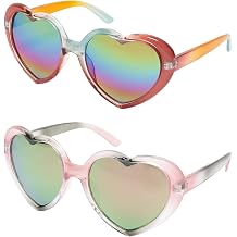 2pcs Heart Shaped Sunglasses for Women Rainbow Mirror Lens Party Sunglasses Retro Heart Eyewear for Pride Parade Party Beach Festival Cosplay Summer
