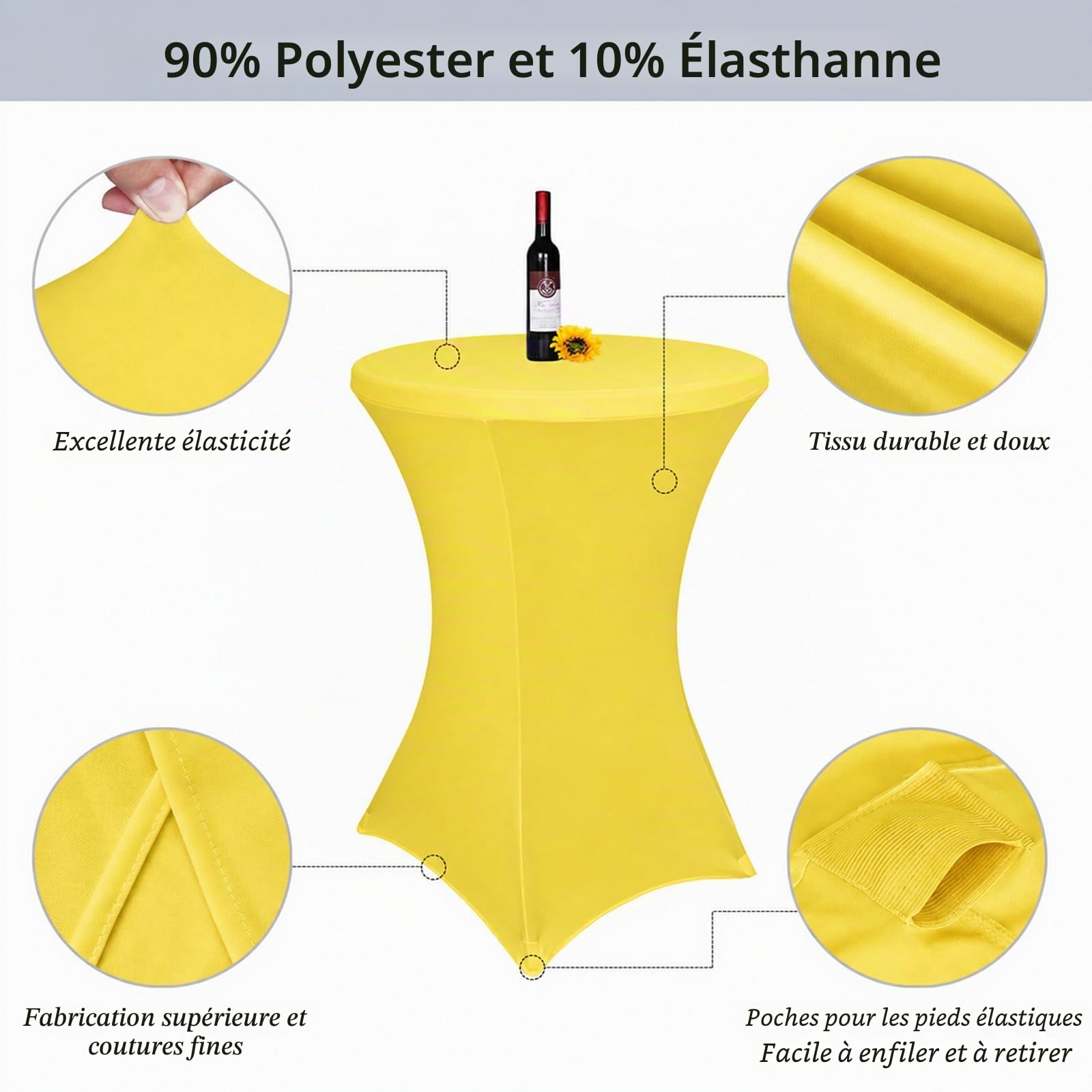 Lot de 3 Housse Mange Debout 80x110cm, Jaune Nappe de Table Haute en Spandex pour Bistro, Mariage, Bar, Hôtel, Banquet, Cocktail