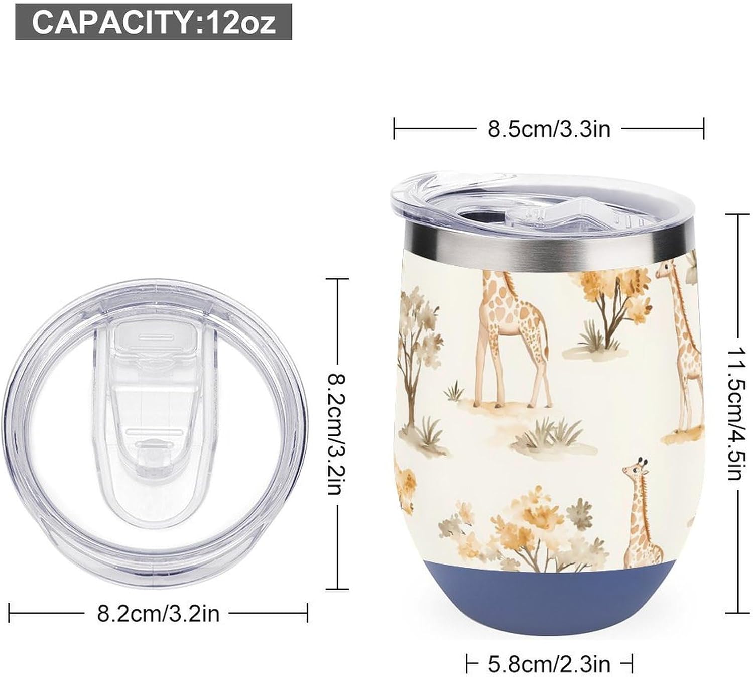 Cute Giraffes And Acacia Trees Insulated Drinking Cup Stainless Steel Coffee Mug Wine Tumbler with Lid 12OZ