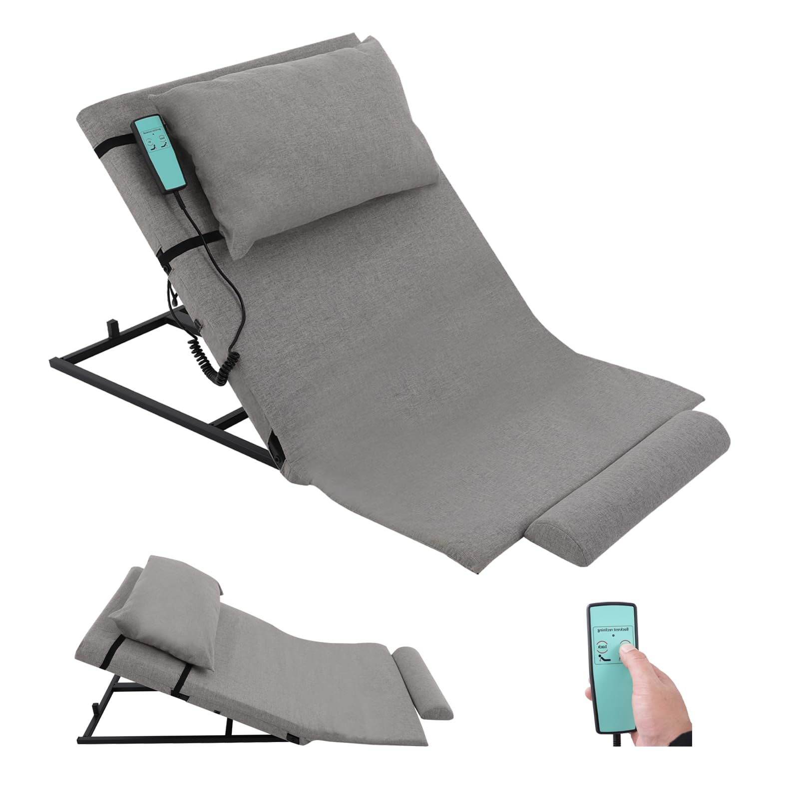 Dossier relevable électrique avec télécommande, 2 à 80 °, charge maximale 300 kg, dossier de lit élévateur avec oreiller, gris