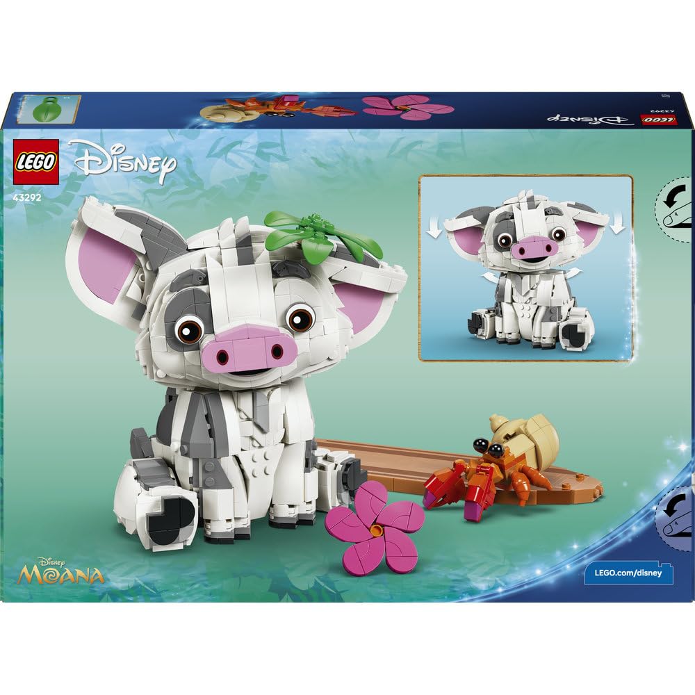 LEGO ǀ Disney Vaiana Pua 43292 | Kolekcjonerska figurka Disneya, zabawka dla 9-latki, prezent dla dziewczynki i chłopca, klocki dla dzieci, 885 elementów