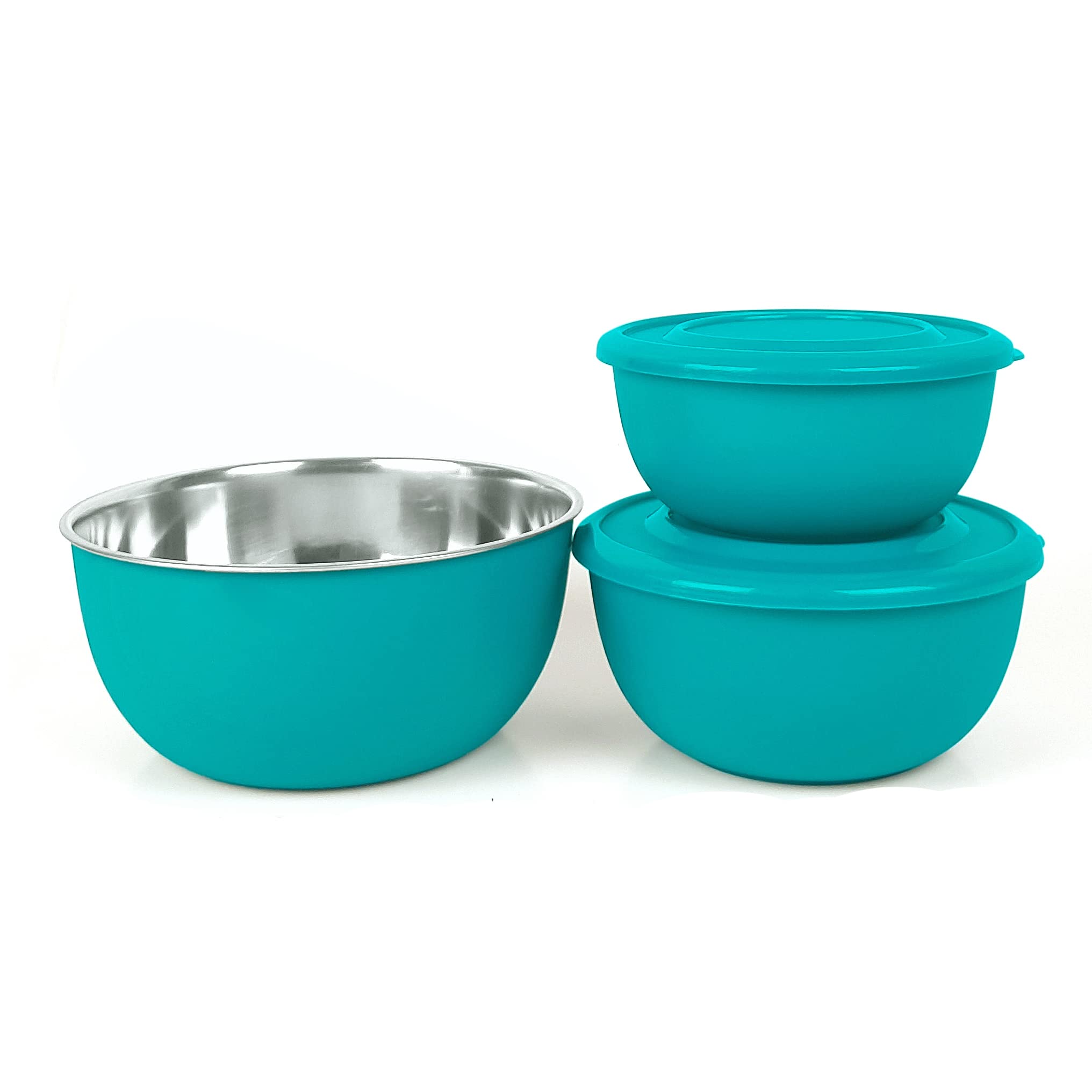 Zaib Stainless Steel Food Storage Container with Lid Microwave Safe [Capacity 1250 ML, 750 ML, 500 ML] (Turquoise-3)