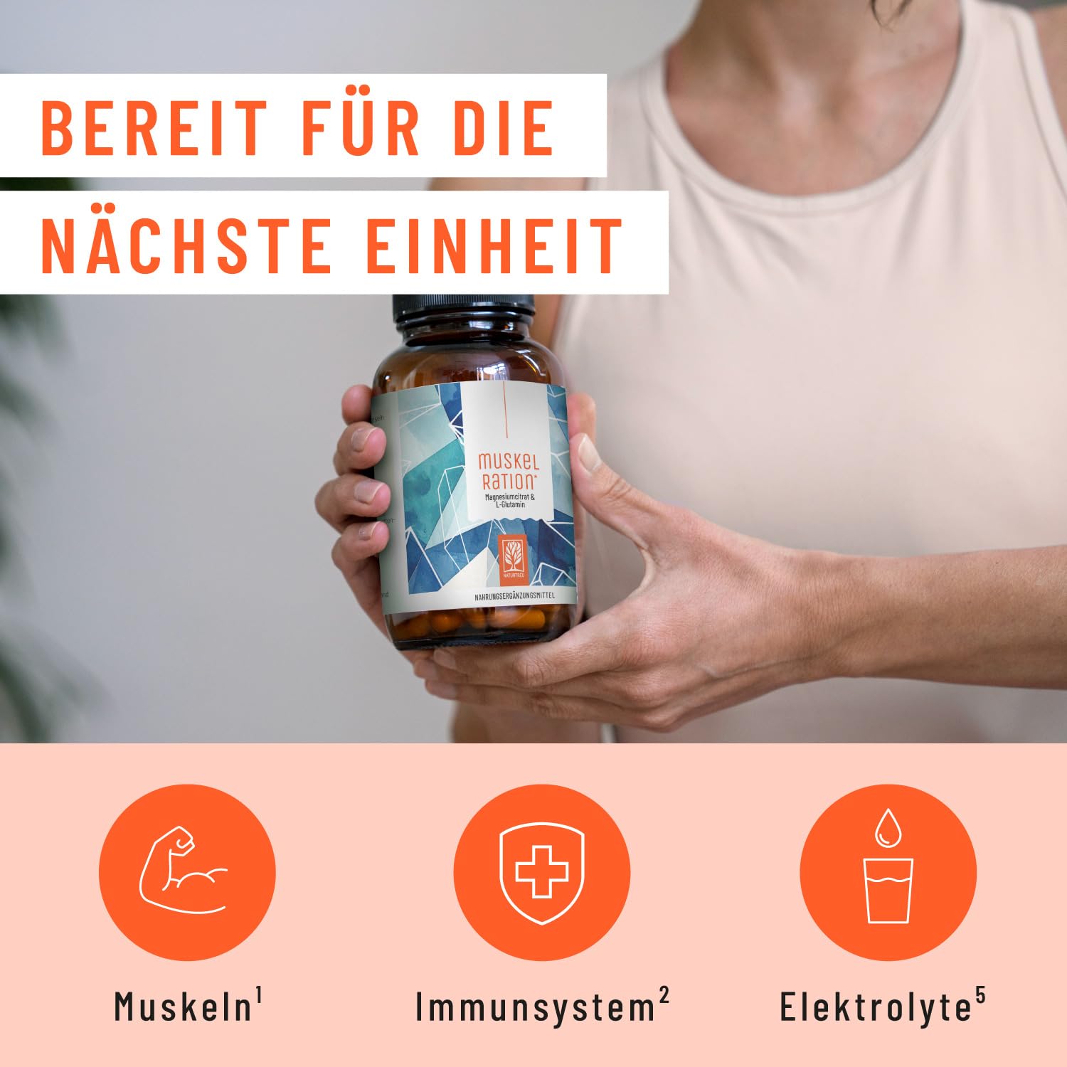 NATURTREU® Magnesiumcitrat hochdosiert - 450 Kapseln, hohe Bioverfügbarkeit | mit L-Glutamin, Zink und Vitamin C - Ideal nach dem Training - Magnesium-Komplex hochdosiert, Vorteilsbundle 5er Paket