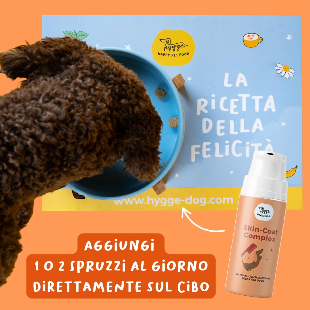Skin‑Coat Complex - Integratore Dermatite per Pelle e Pelo cane | Topper Liquido con Estratti Vegetali Dermoprotettivi e Omega 3‑6, Contro Prurito, Dermatiti e Pelo Spento | 2x100 ml | Hygge Dog