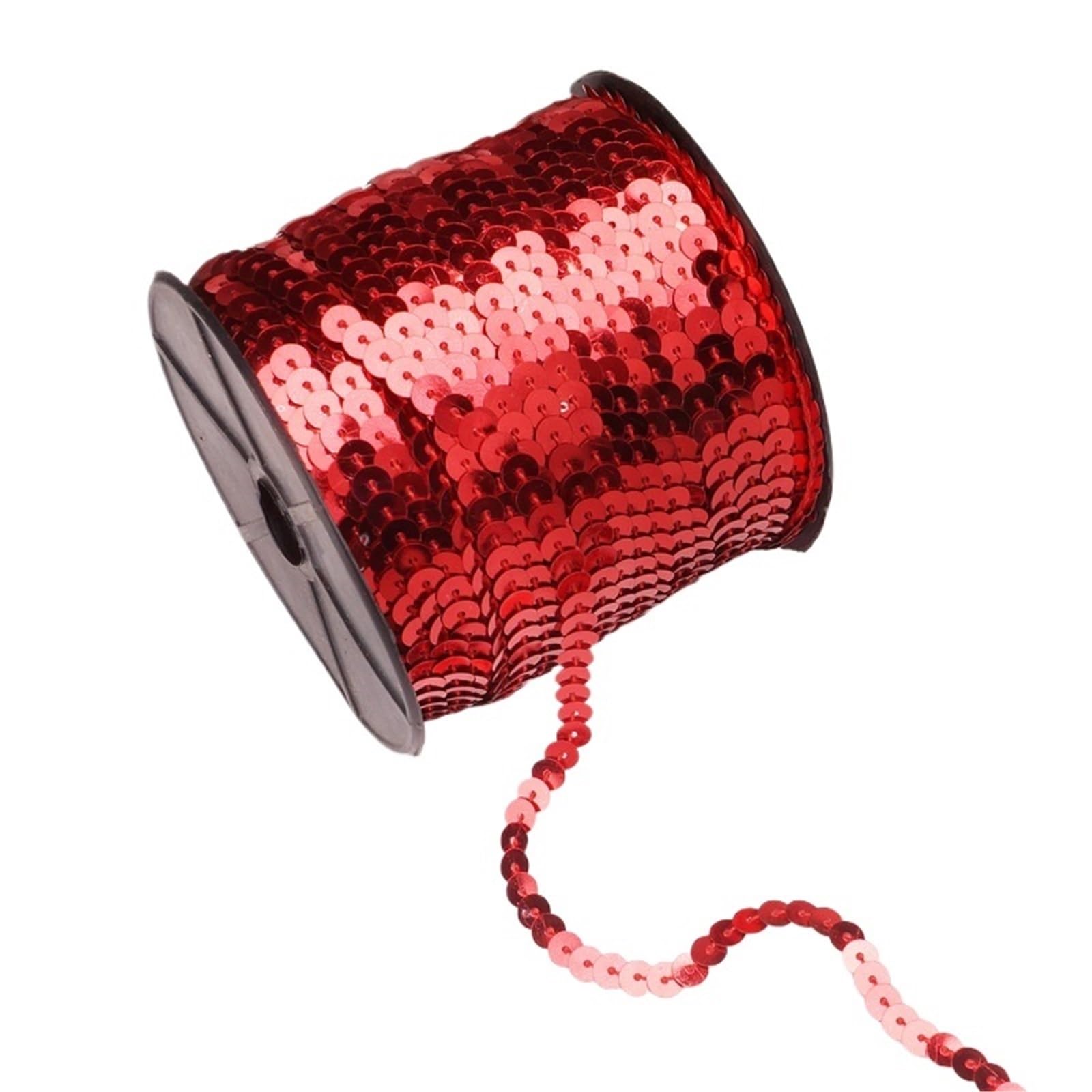 Cekinowa taśma ozdobna, Okrągła wstążka z cekinami 6 mm, wielokolorowa, 5-100 jardów(15 Red,100 Yards)