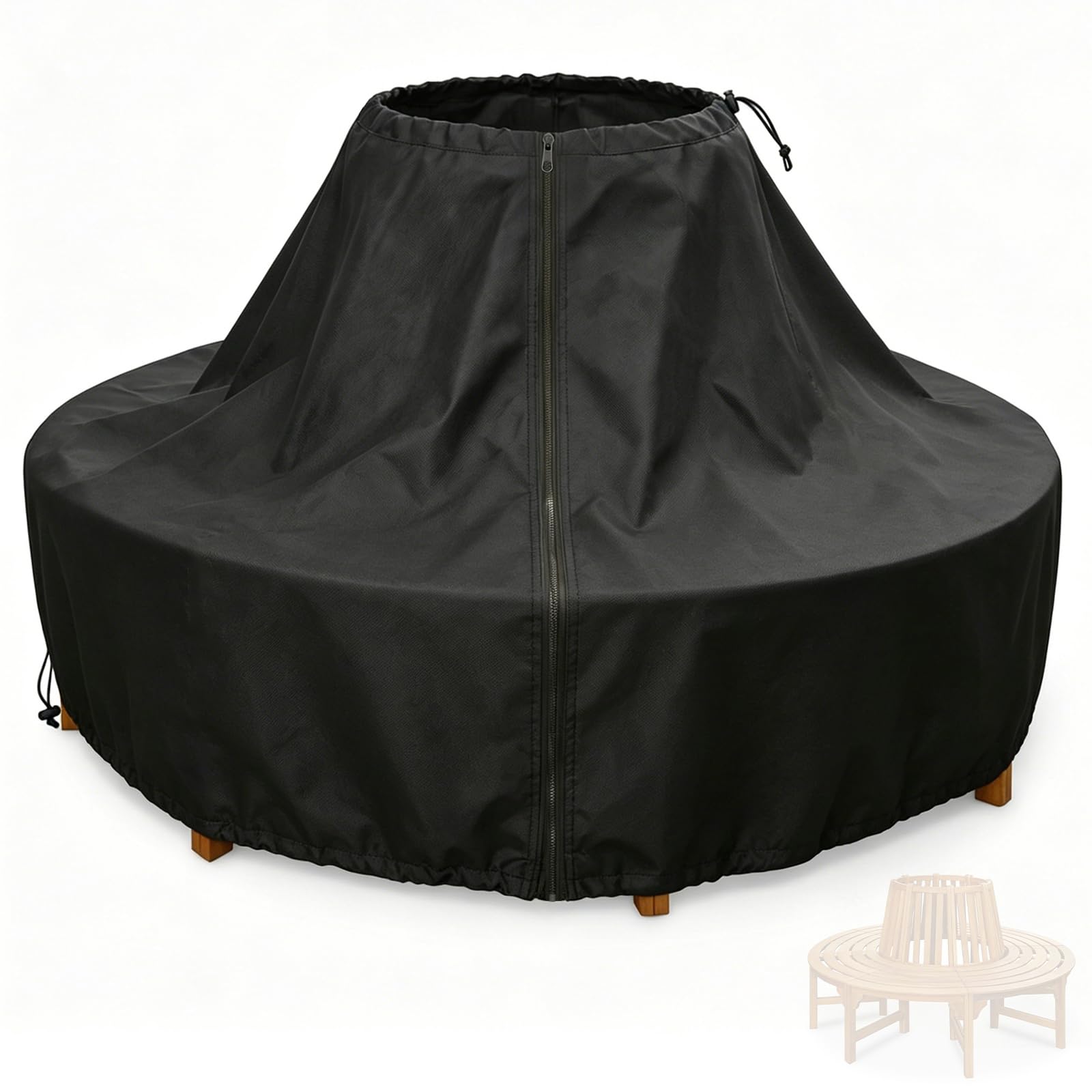 Baumbank Abdeckung Wasserdicht, Schutzhülle Baumbank mit Kordelzug, Abdeckplane Baumbank Winddicht, UV-Beständiges - With Klettverschluss，Abdeckhaube für Baumbank 420D Oxford (Schwarz, 175cm)