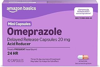 Omeprazole Delayed Release Mini Capsules 20 mg, Acid Reducer, Treats Frequent Heartburn, 24HR, 42 Count (Previously Care)