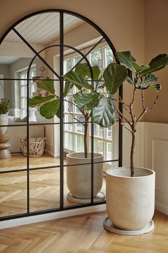 MKH Metal Wall Decor Arch Mirror Black Modern Window Frame Wall Mounted Decorative Mirror