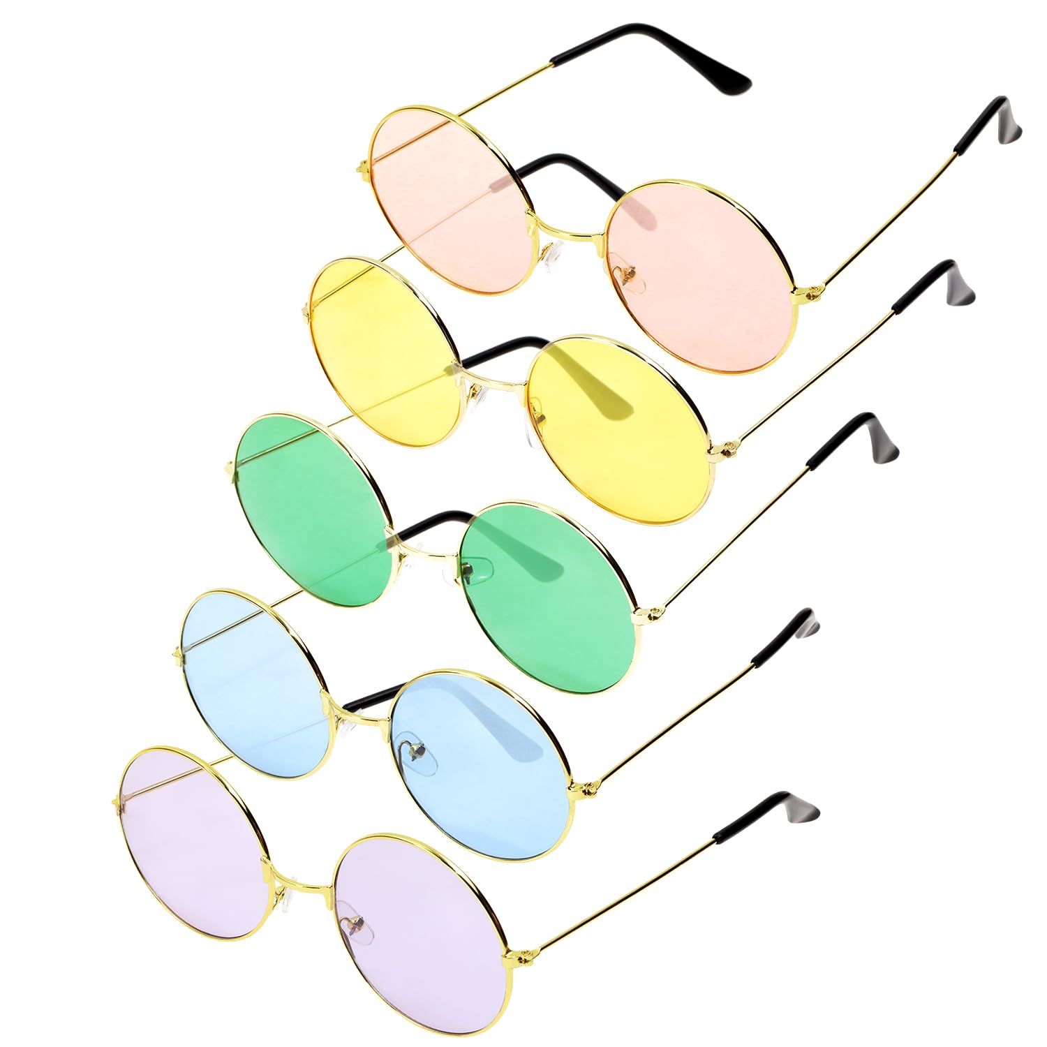 PPhtony5 Pairs Round Hippie Sunglasses 60's 70's Style Colored Circle Costume Glasses for Women Men Halloween Party Favor