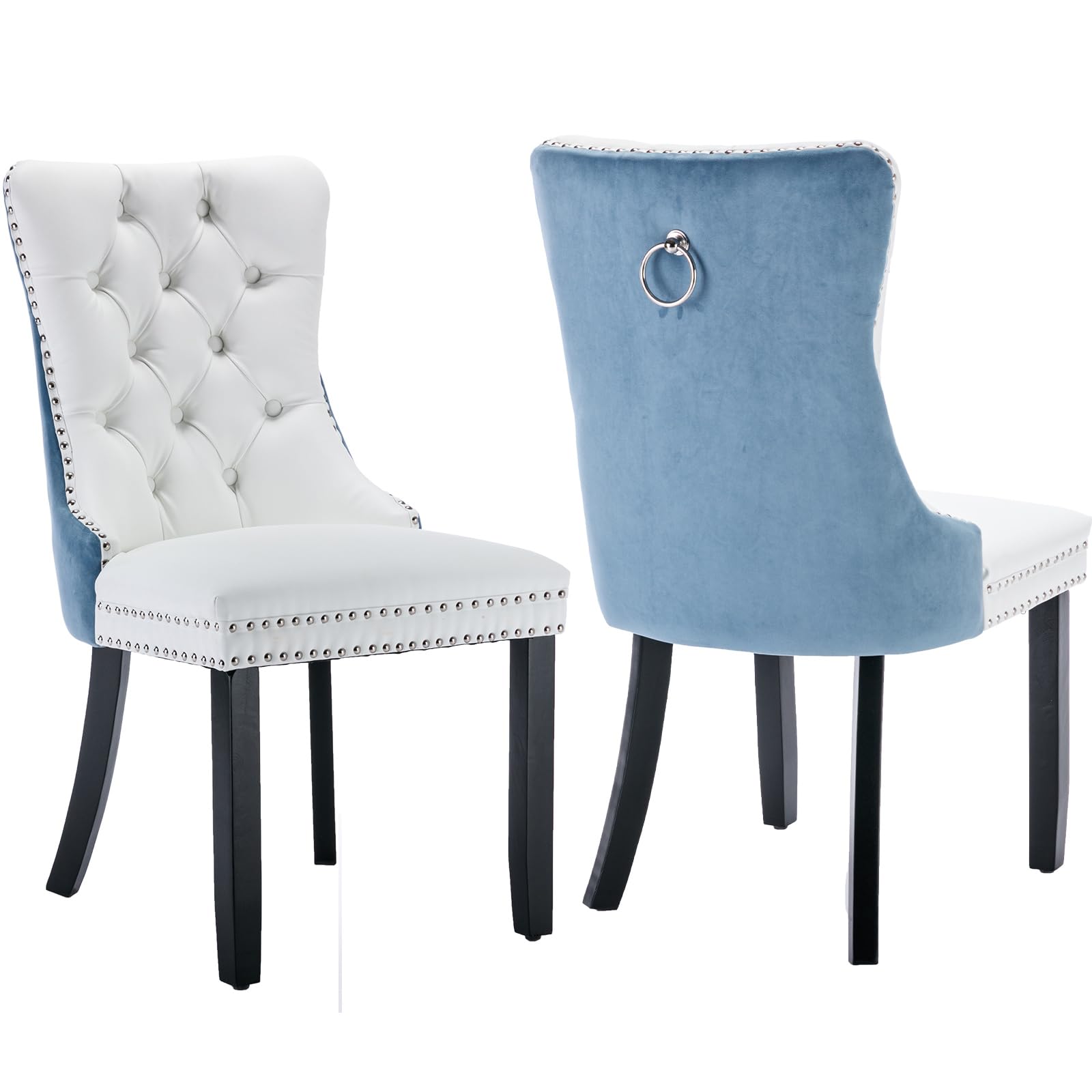 ODUSE-DAILY Velvet + PU Dining Chairs Set of 2, Kitchen & Dining Room Chairs Set of 2, Tufted Dining Chairs, PU Leather and Velvet Upholstered, Solid