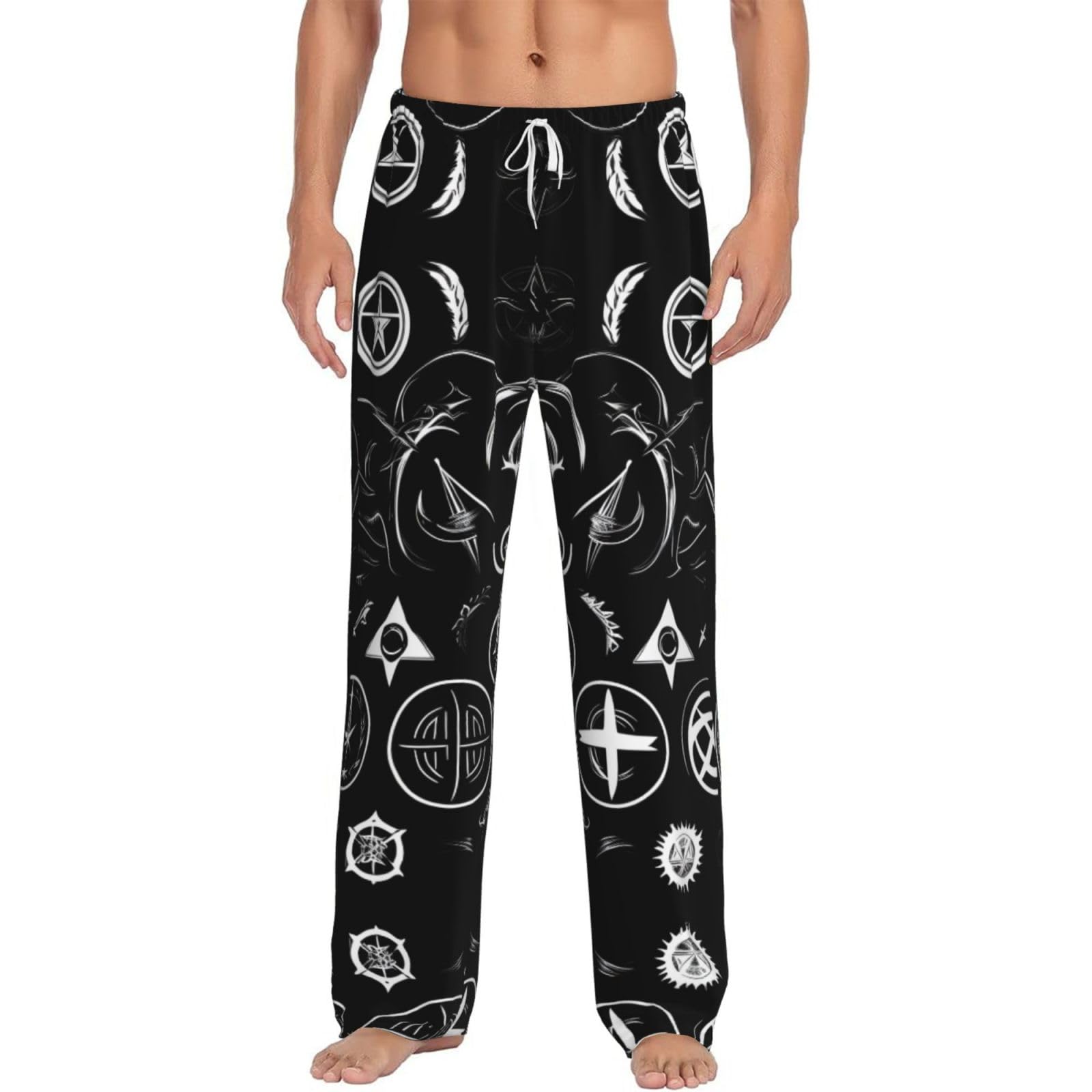 Men'S Supernatural Symbols Black Print Pajama Pants, Lounge Pants,Sleepwear Bottom Pants With Pocket Drawstring