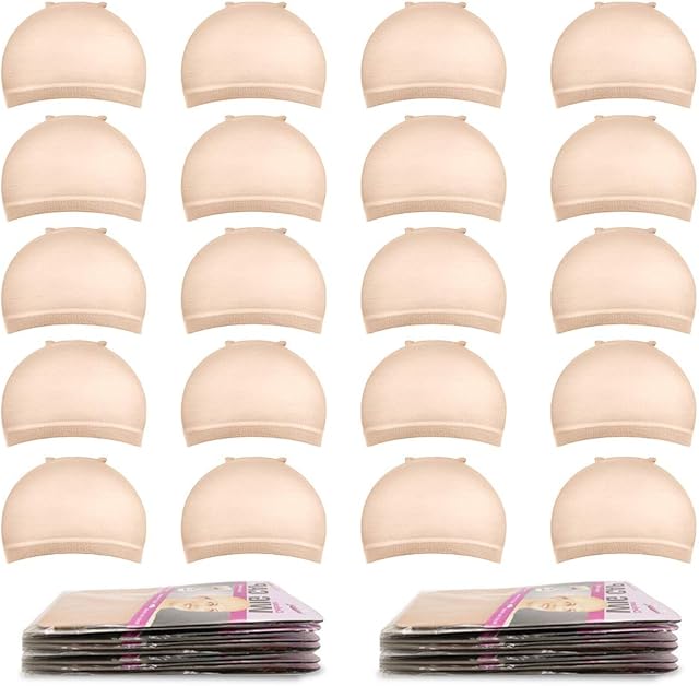 Beige Wig Caps,MORGLES 20pcs Stretchy Nylon Wig Caps Stocking Caps For Wigs Wig Caps For Women Man (Natural Nude)