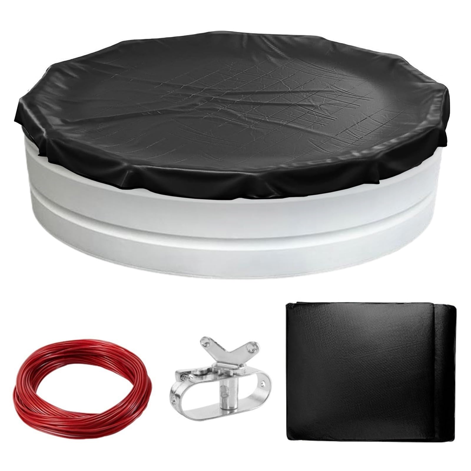 Photo 1 of Round Pool Cover, Covers for Above Ground Pools, Durable Round Black Swimming Pool Cover, with Pool Cover Cable and Winch, Premium 420D Oxford Cold- and UV-Resistant Pool Cover (24ft)