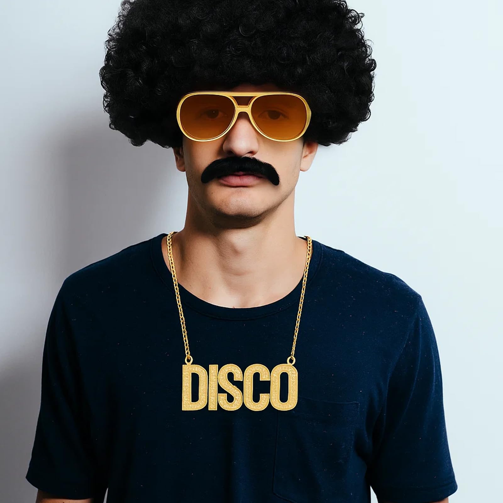 YTLSDHF 70s/80s Fancy Dress Men, 5-Piece Disco Hippie Costume Set including Afro Wig,70s Fancy Dress Mens - Image 4