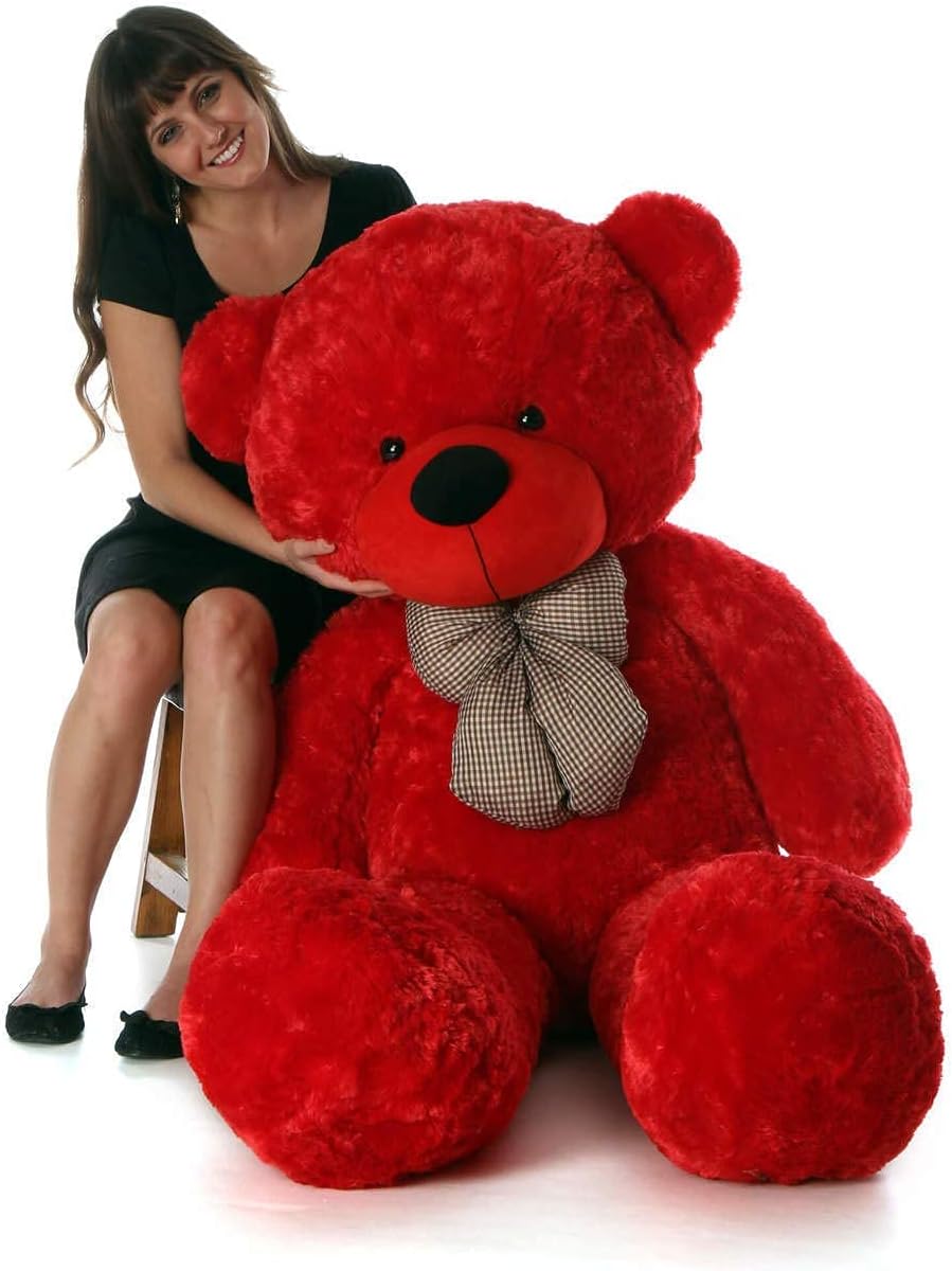 Teddy Bear with Neck Bow for Girls, Soft Toys for Girls & Kids Furry Soft Stuffed Spongy Plush Toy for Special Occasion Birthday, Anniversary, Valentine's Day (3 Feet) (Red)