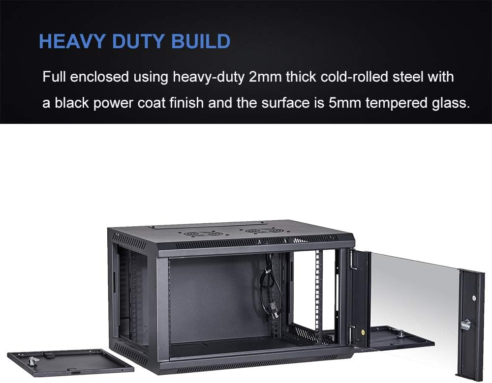 Promo 40% OFF KENUCO [Fully Assembled + Fan Included] Professional Wall Mount Network Server Cabinet Enclosure 19-Inch Server Network Rack Black (6U)