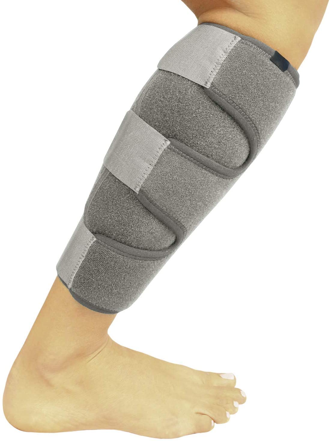Calf Brace - Adjustable Shin Splint Support - Lower Leg Compression Wrap Increases Circulation, Reduces Muscle Swelling - Calf Sleeve for Men and Women (Grey)